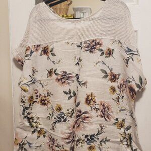 Lungo L'Arno 100% Linen Short Sleeve Blouse Size 2X